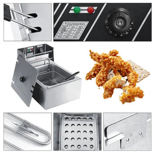 Friteuza Electrica Profesionala 6L, Inox, 2500W – Termostat Reglabil, Capac Antistropire, Usor de Curatat PromotiiZilnice