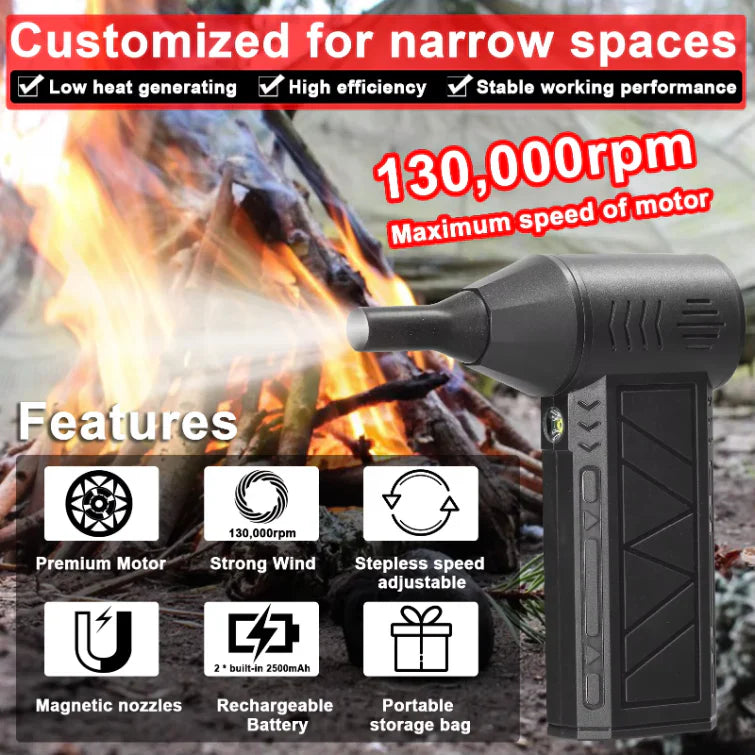 Suflanta aer portabila, indicator baterie, turbo fan, 130000 RPM, 4 trepte de putere, baterie 5000 mAh, negru cu 2 acumulatori PromotiiZilnice